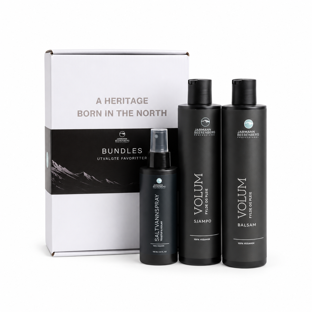 Jarmann Beerenberg Volum og Tekstur Bundle med Volum Sjampo, Volum Balsam og Saltvannsspray i eske