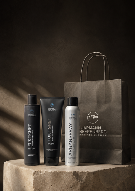Vegansk hårpleie fra Jarmann Beerenberg: sjampo, balsam og arganspray for mykhet og glans