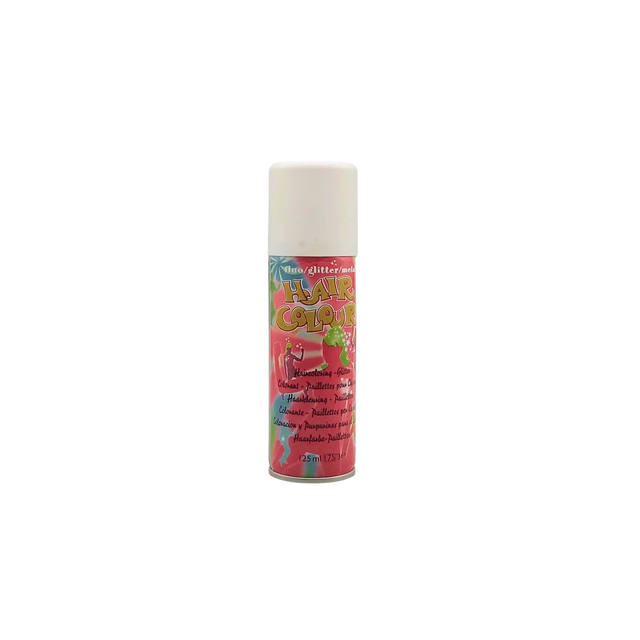 Farge- og glitterspray til hår, 125 ml, med flerfarget design og hvit lokk