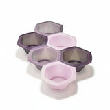 GRIMM.NO set of 6 hexagonal hair color mixing bowls in light pink and translucent purple, stackable with silicone base.