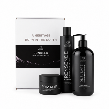 Jarmann Beerenberg Pomade Bundle med Rensende Sjampo, Dusjsåpe og Pomade i eske