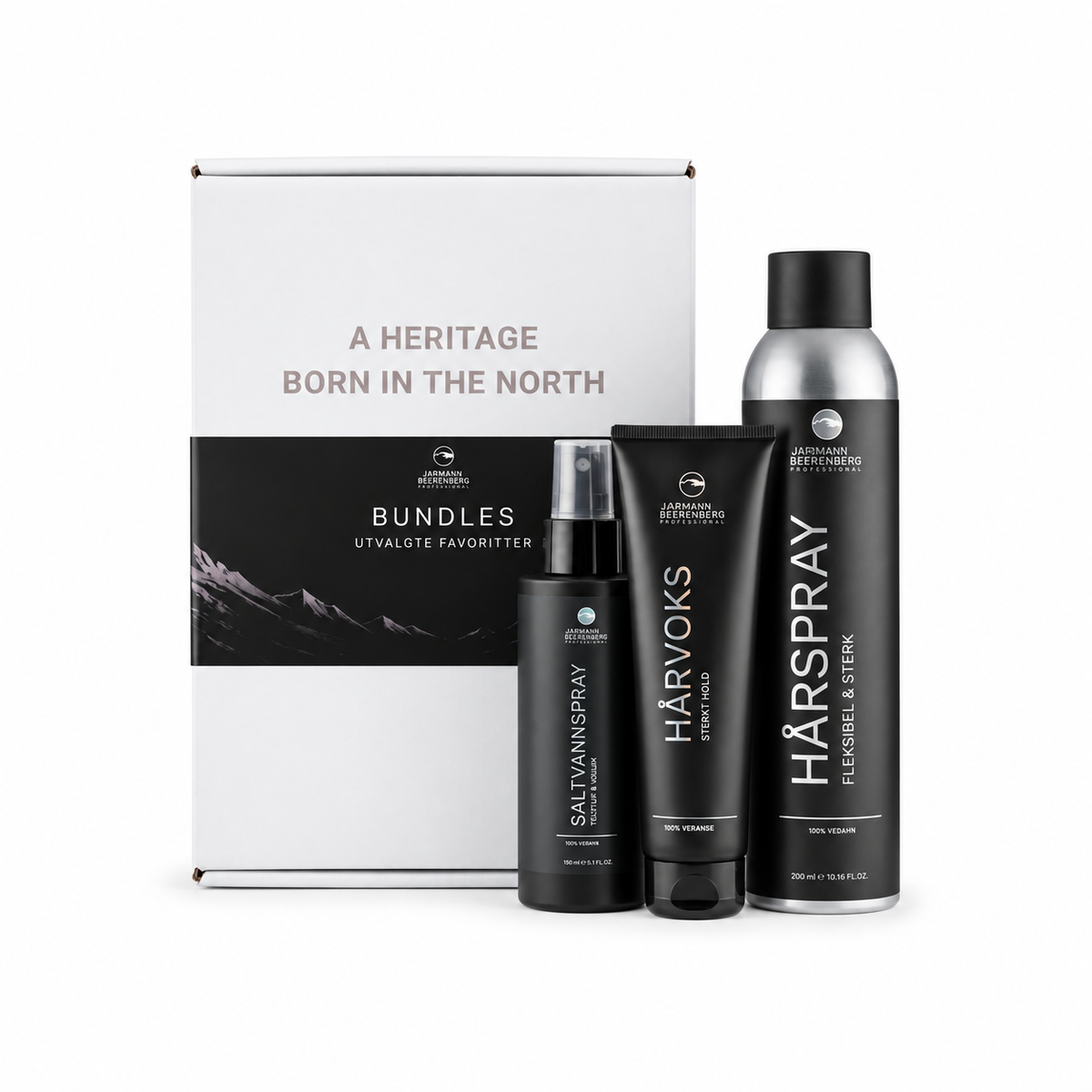 Jarmann Beerenberg Styling Bundle med Saltvannsspray, Hårvoks og Hårspray i eske
