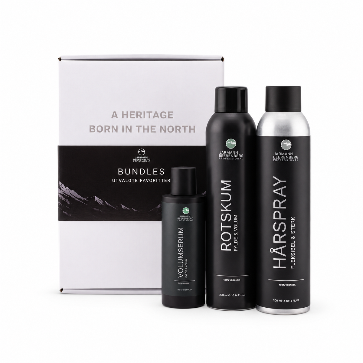 Jarmann Beerenberg Volum Styling Bundle med Rotskum, Volumserum og Hårspray i eske